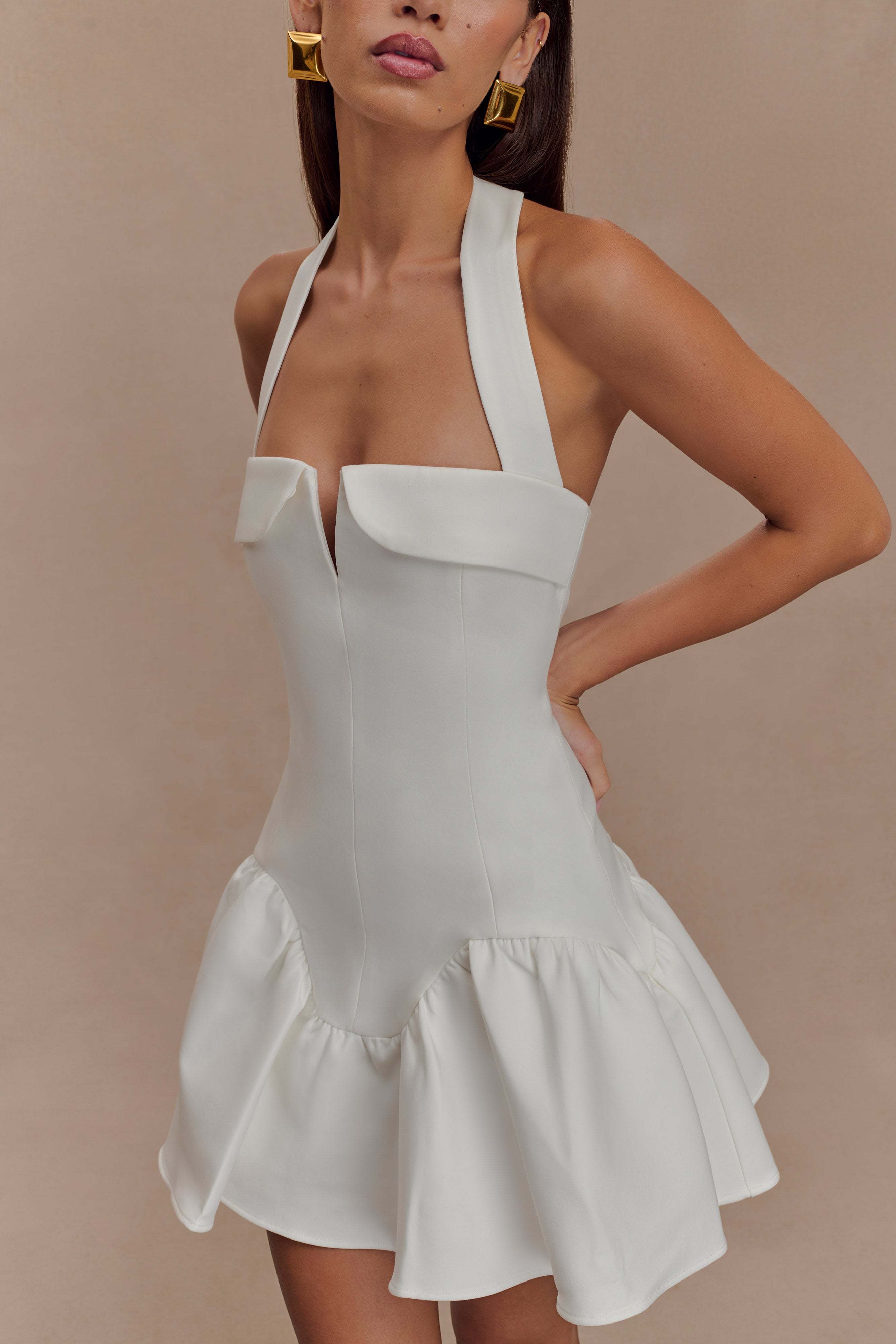 Calipso Halter Mini Dress - White